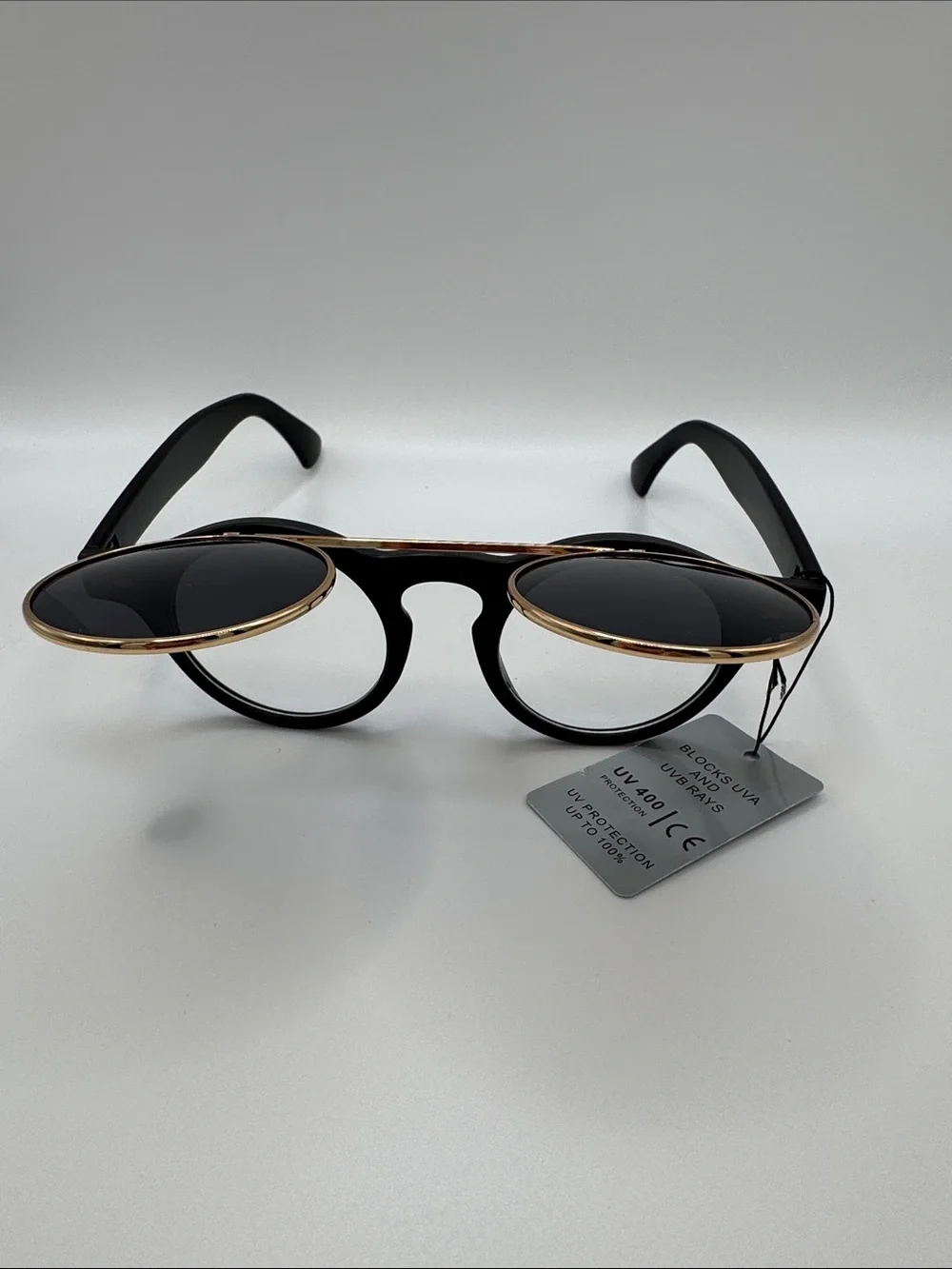 Black Round Flip-Up Sunglasses - Unbranded
